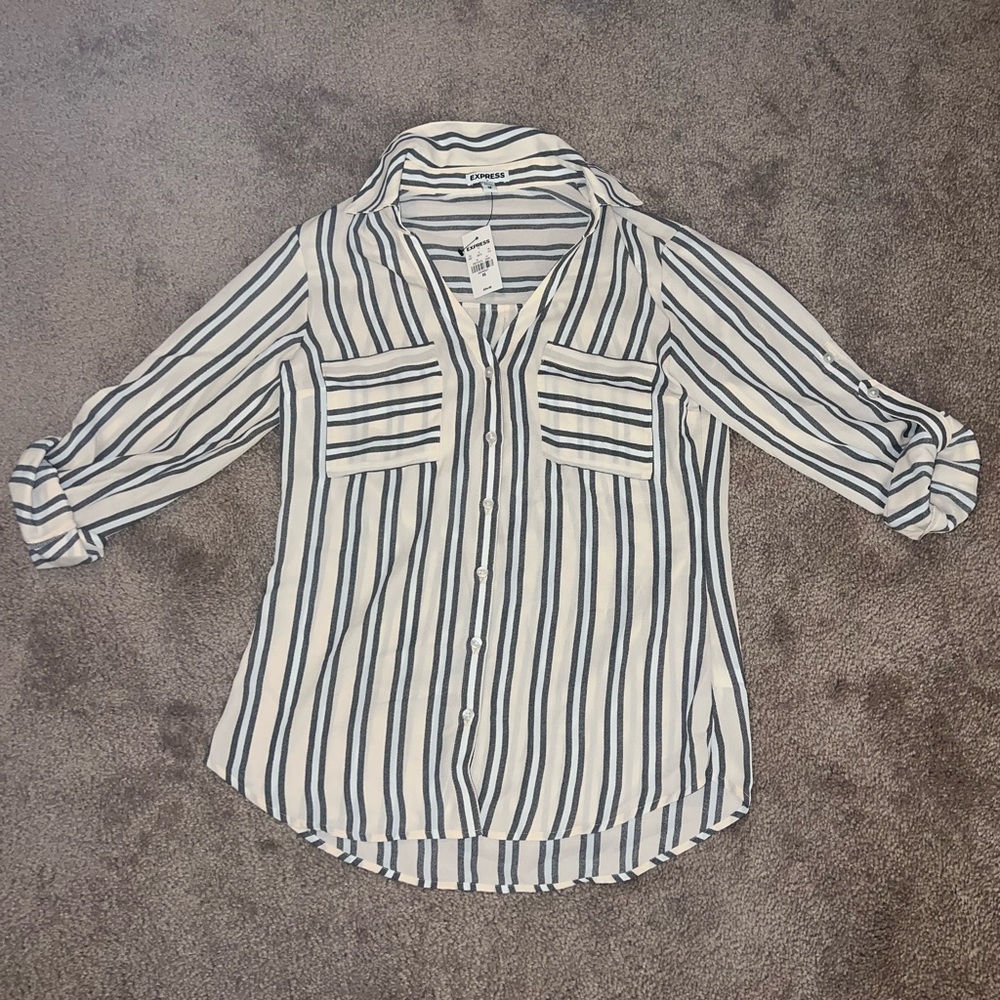 Express Tan/Black/White Button Up